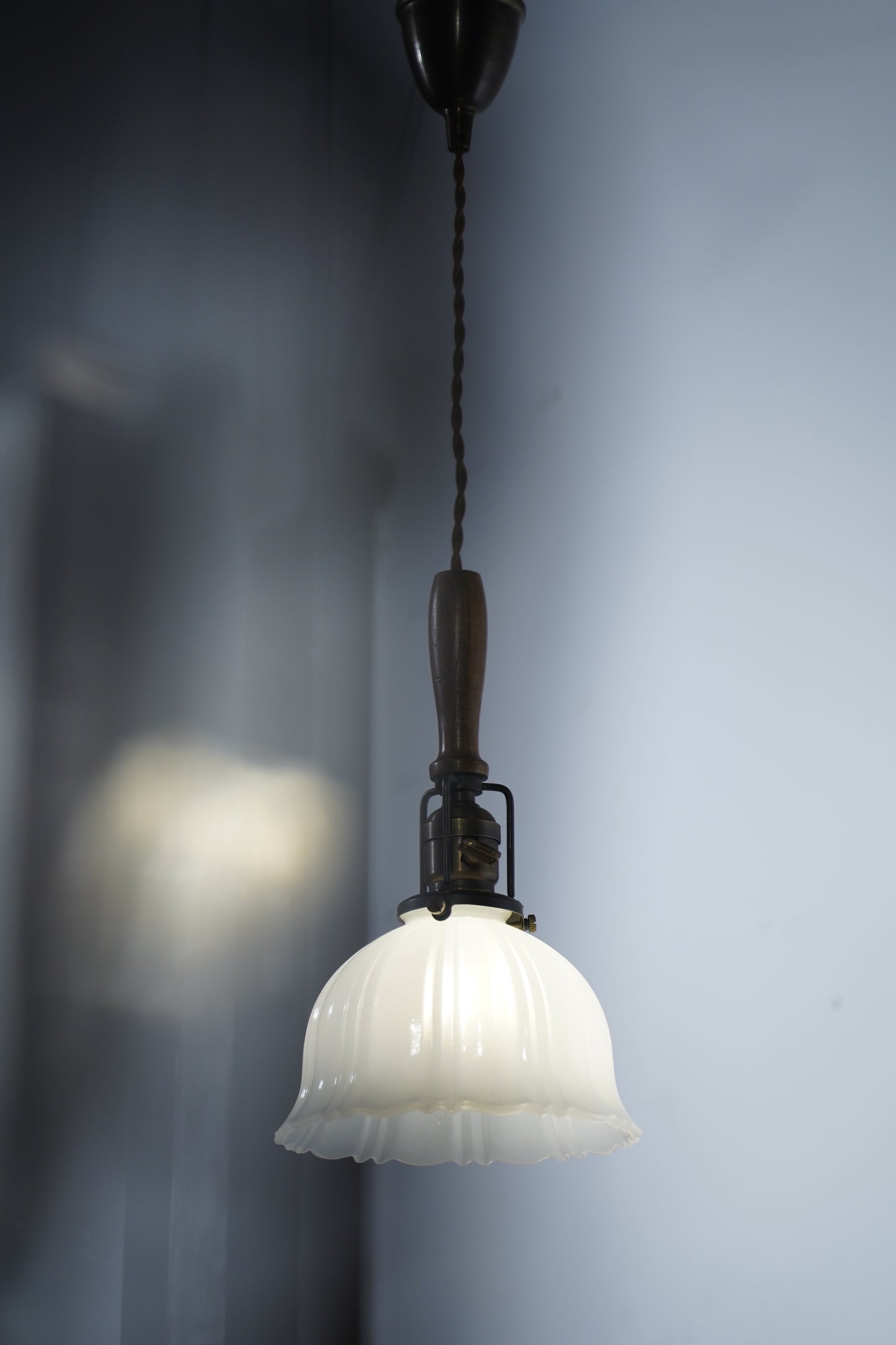 Ember - Vintage Art Deco Hanging Light White Jade Glass Lampshade