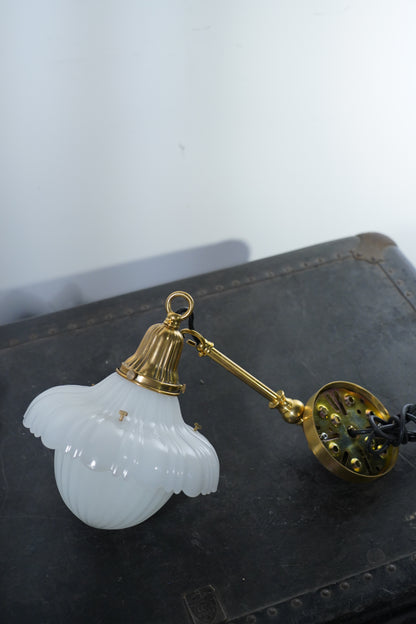 Jade Glow - Art-Deco Brass and Milky White Glass 8'' Pendant