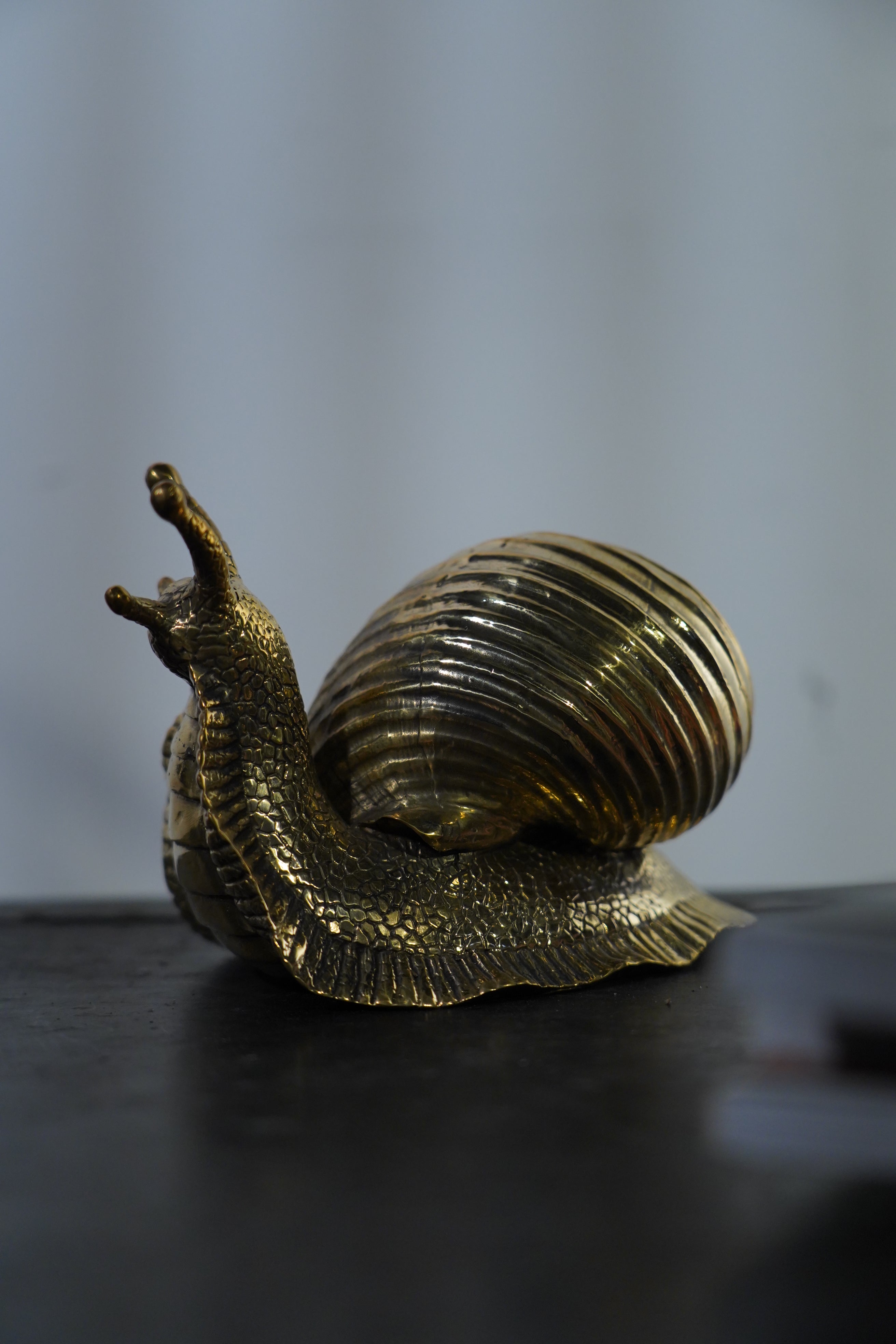 This is one little sophisticated snail who won’t eat your hostas! A small stylised solid bronze good sculpture with an amazing patina ,English