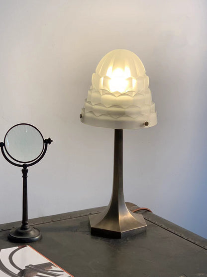 Elegant Glow - Art-Deco Style Brass and White Frosted Glass 7‘’ Shade Table Lamp