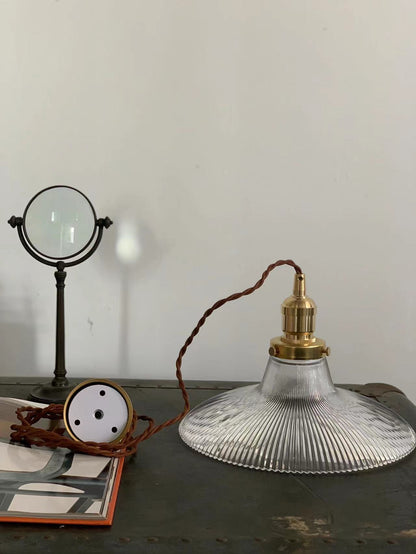Rope Ray - Vintage Industrial Brass and Glass Pendant Light