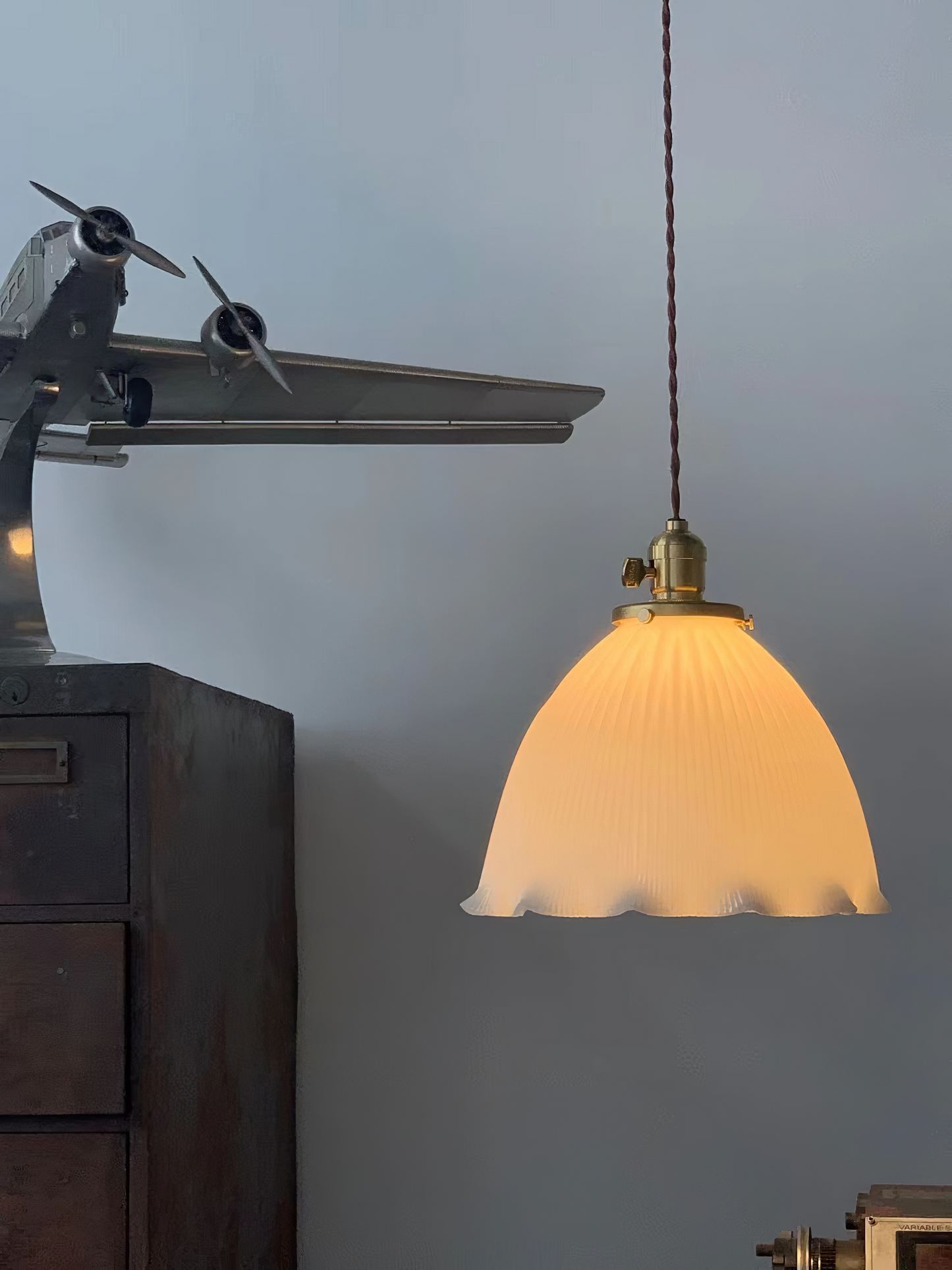 Wave Glam - Vintage Industrial Brass and Glass Pendant Lighting