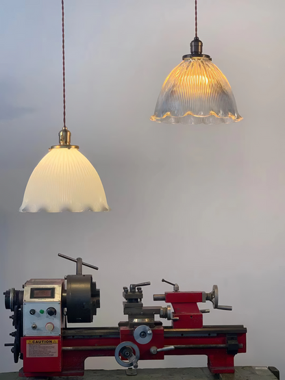 Wave Glam - Vintage Industrial Brass and Glass Pendant Lighting